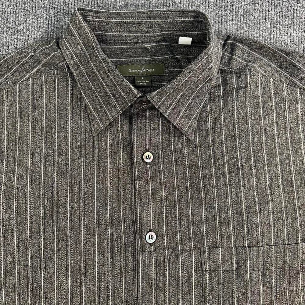 Ermenegildo Zegna Men’s Pinstripe Button Down Dress Shirt Italy Made Cotton L
